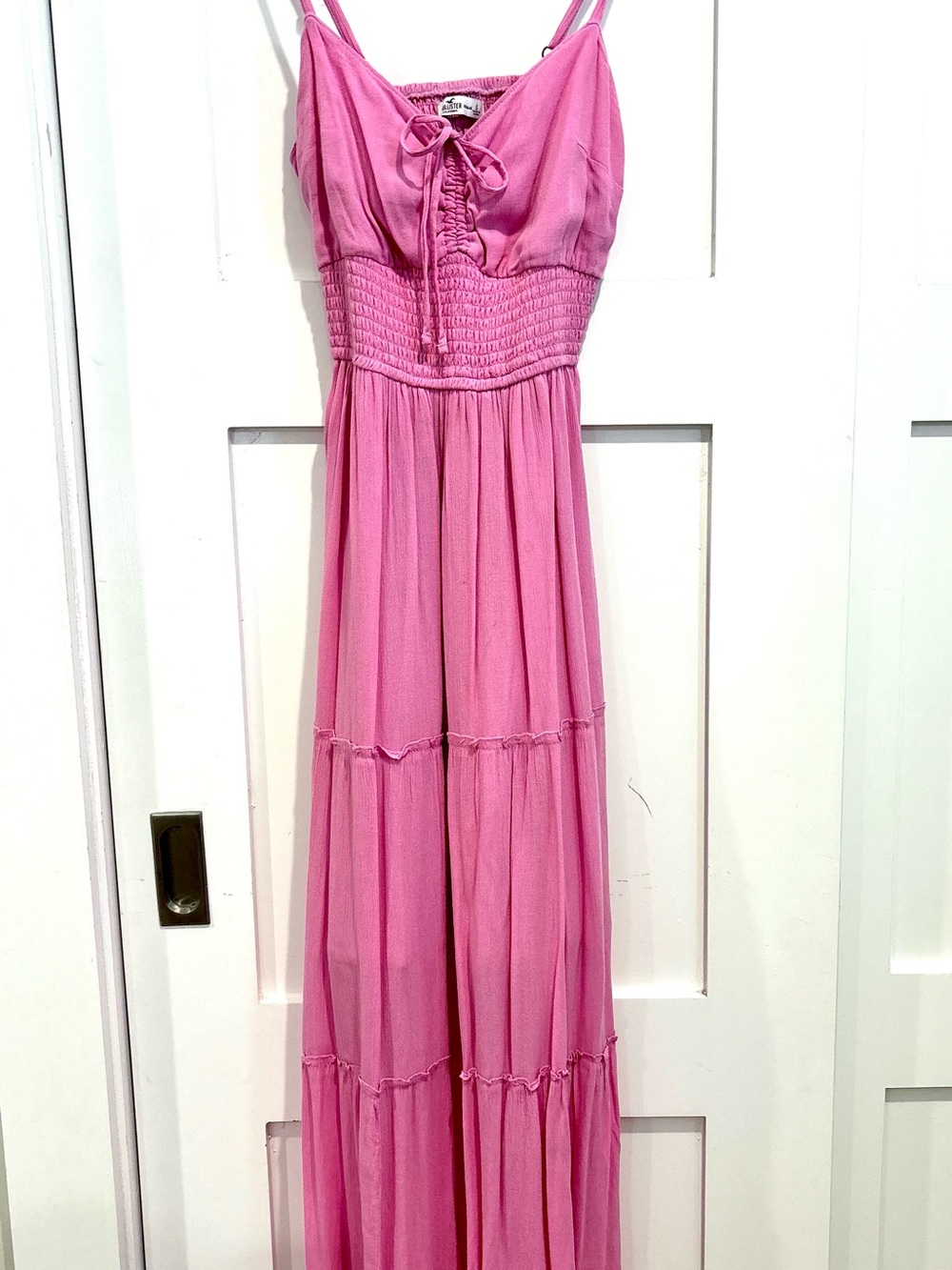 Hollister Pink Smocked-Waist Midi Dress with Tie Front